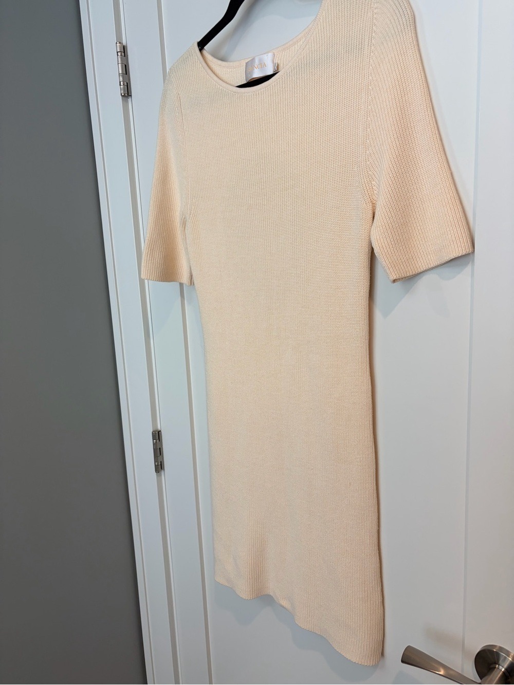 Knit Short Sleeve Mini Dress in Cream - Picture 9 of 12